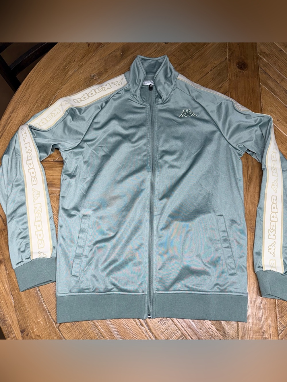 NWT Kappa Logo Tape Artem 2 Track Jacket Mens Large Green Beige Brown Streetwear